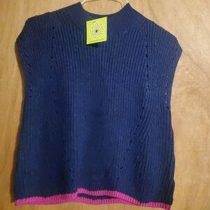 SHE + SKY NWT. SZ SMALL DYLAN SHORT SLEEVE SWEATER. NAVY KNIT VEST